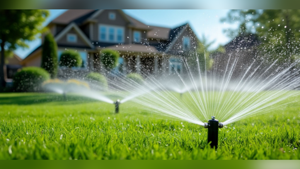A sprinkler system using water-wise irrigation for a lush San Diego lawn.